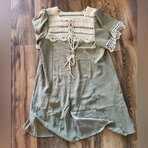 Umgee Olive Green Crochet Accent Blouse